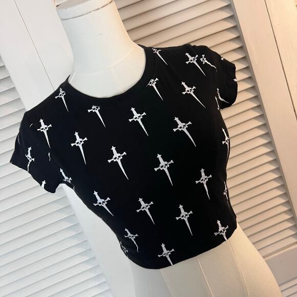 Lip Service Tops - Lip Service Los Angeles Cross Print Crop Top Black White Small Y2K Gothic Punk
